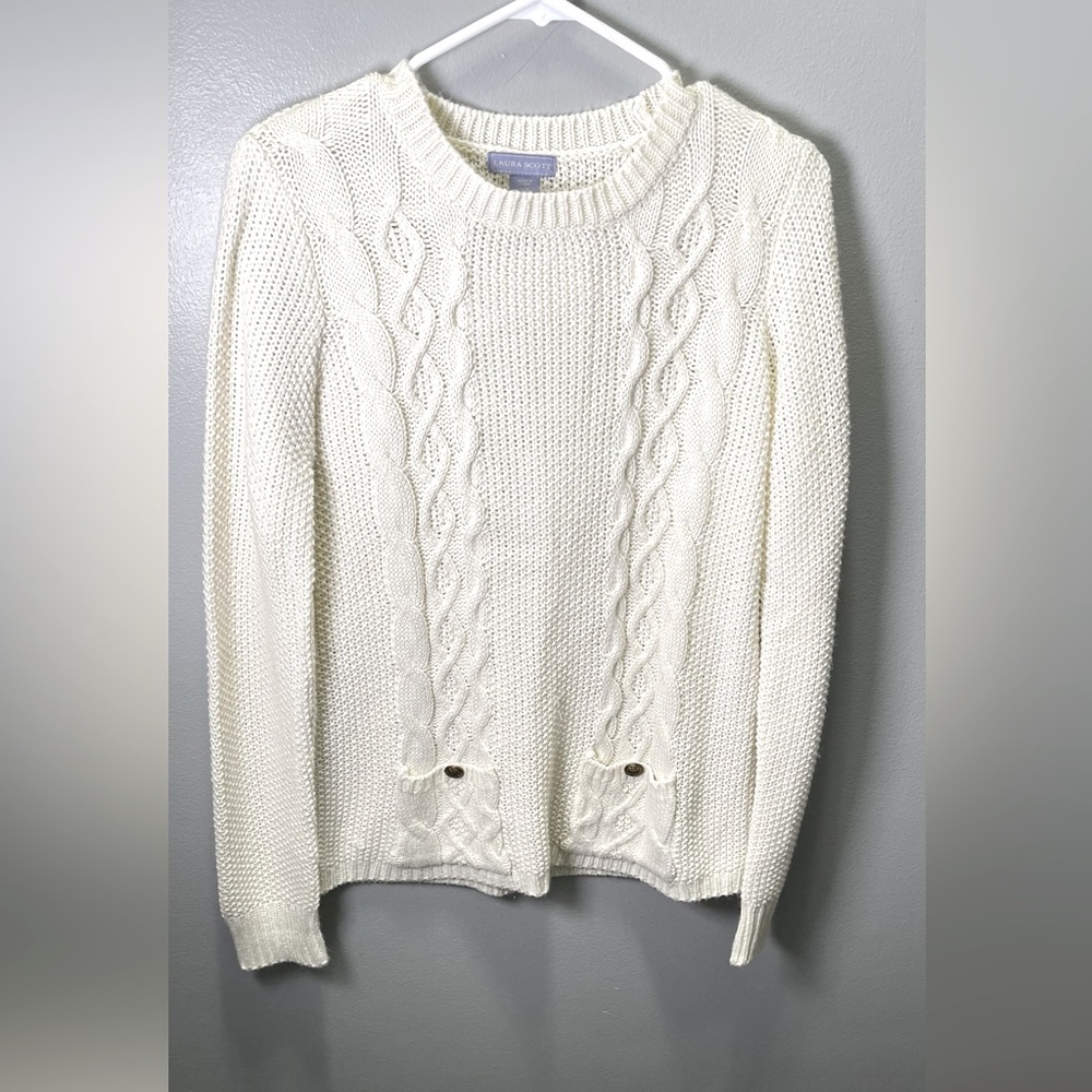 Laura Scott Women's Vintage Ivory Knit Sweater Gilmore Girls Y2K Size Large